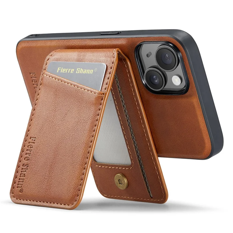 FIERRE SHANN 025 Style For iPhone 13 Detachable Case Leather+TPU Phone Cover RFID Blocking - Brown