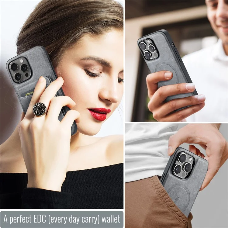 FIERRE SHANN 025 Style For iPhone 12 Pro Max Funda de Cuero+TPU Funda de Teléfono RFID Bloqueo 4 Ranuras para Tarjetas - Gris