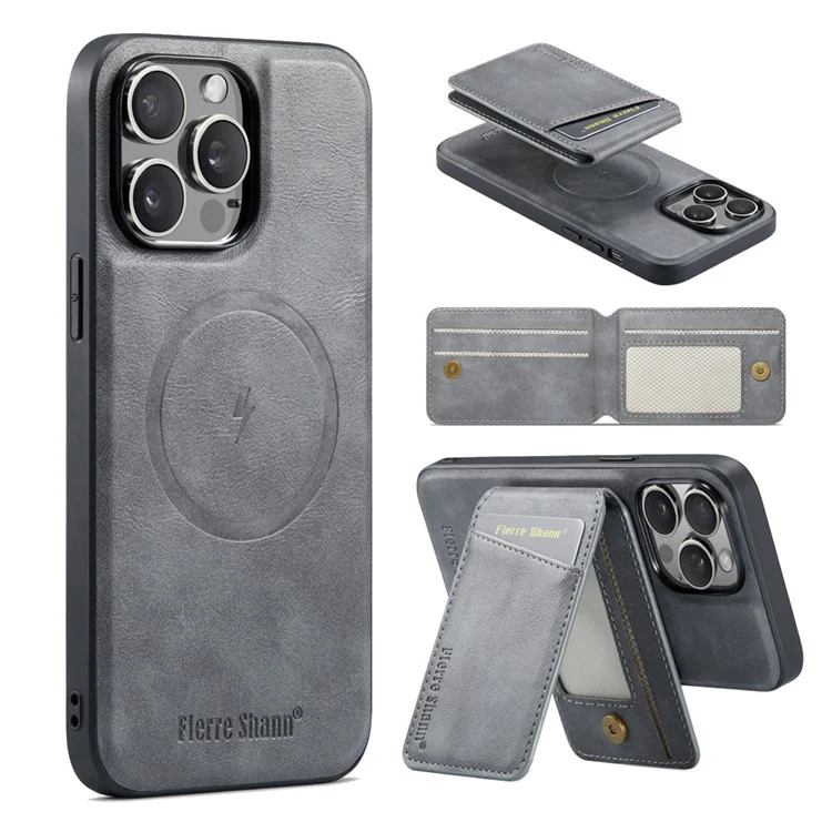 FIERRE SHANN 025 Style For iPhone 12 Pro Max Funda de Cuero+TPU Funda de Teléfono RFID Bloqueo 4 Ranuras para Tarjetas - Gris