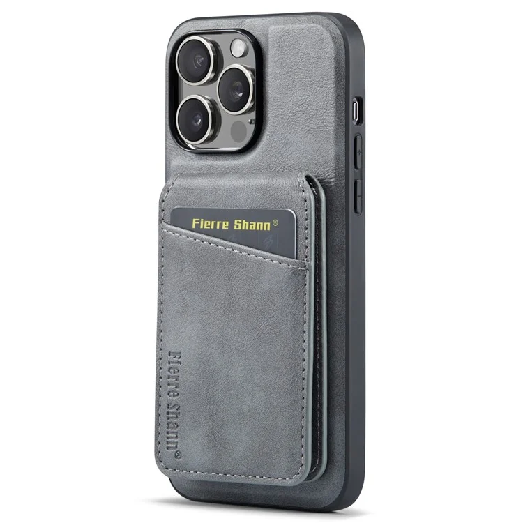 FIERRE SHANN 025 Style For iPhone 12 Pro Max Funda de Cuero+TPU Funda de Teléfono RFID Bloqueo 4 Ranuras para Tarjetas - Gris