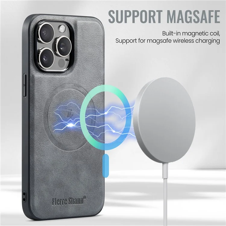 FIERRE SHANN 025 Style For iPhone 12 Pro Max Funda de Cuero+TPU Funda de Teléfono RFID Bloqueo 4 Ranuras para Tarjetas - Gris