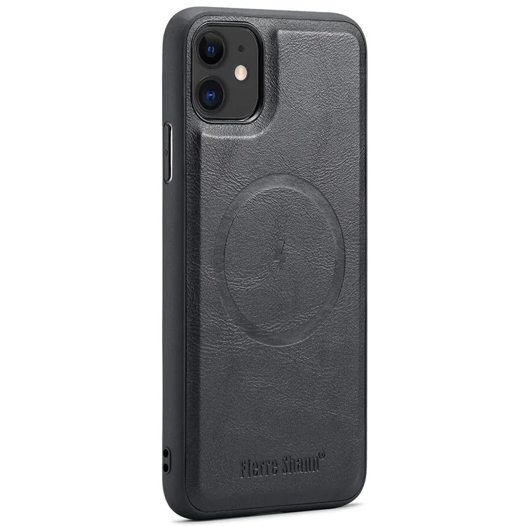 FIERRE SHANN 025 Style For iPhone 11 Case Leather+TPU Phone Cover Detachable Card Bag - Black