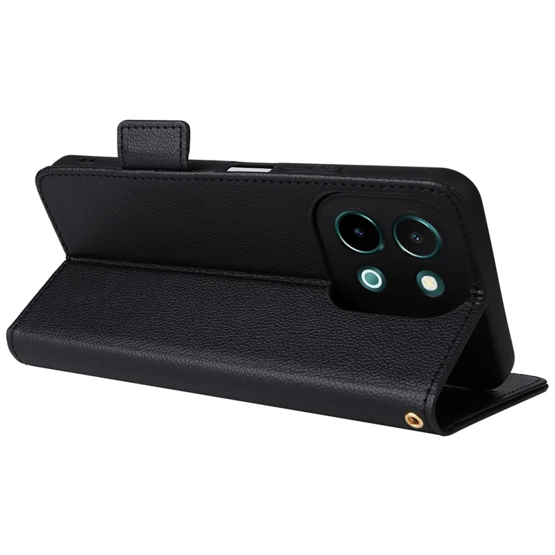 For vivo Y28 4G Case with Wrist Strap Litchi Texture PU Leather Wallet Phone Cover - Black