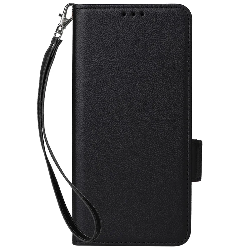 For vivo Y28 4G Case with Wrist Strap Litchi Texture PU Leather Wallet Phone Cover - Black