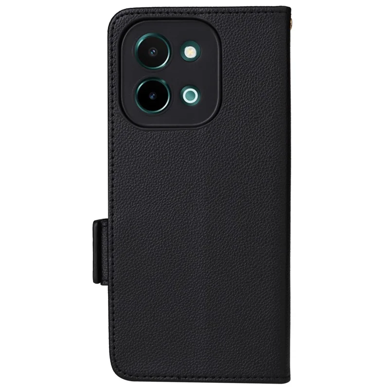 For vivo Y28 4G Case with Wrist Strap Litchi Texture PU Leather Wallet Phone Cover - Black