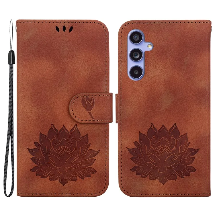 Para Samsung Galaxy S23 FE Protective Case Leather Phone Cover Lotus Imprinted - Brown
