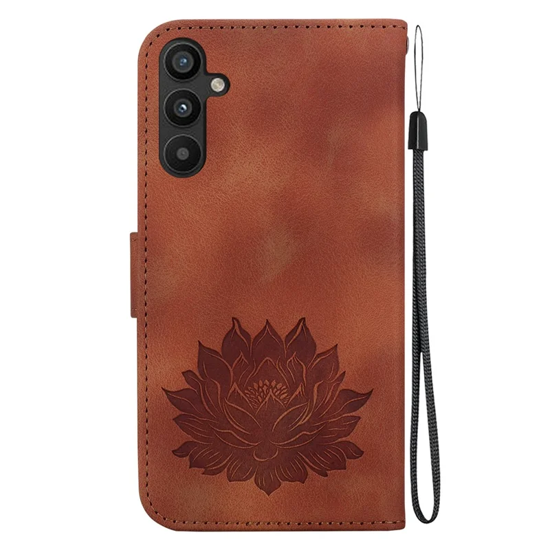 For Samsung Galaxy A14 4G / 5G Case Lotus Pattern Wallet Style Leather Phone Cover - Brown