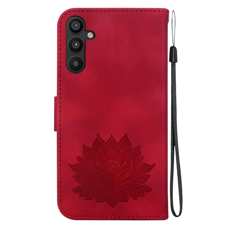 For Samsung Galaxy A14 4G / 5G Case Lotus Pattern Wallet Style Leather Phone Cover - Red