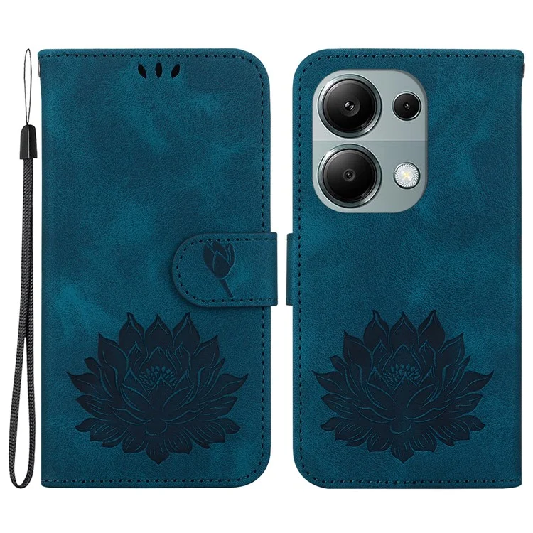 For Xiaomi Redmi Note 13 Pro 4G / Poco M6 Pro 4G Case Lotus Pattern Leather Phone Cover with Card Slots - Blue