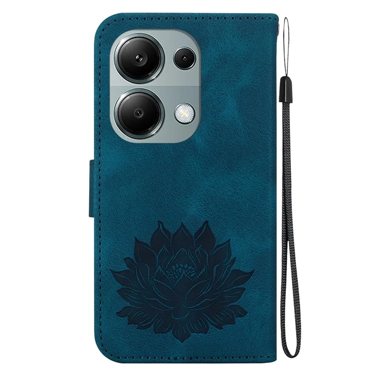 For Xiaomi Redmi Note 13 Pro 4G / Poco M6 Pro 4G Case Lotus Pattern Leather Phone Cover with Card Slots - Blue