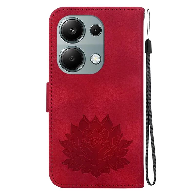 For Xiaomi Redmi Note 13 Pro 4G / Poco M6 Pro 4G Case Lotus Pattern Leather Phone Cover with Card Slots - Red
