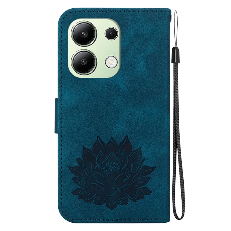 For Xiaomi Redmi Note 13 4G Wallet Case Lotus Pattern Leather Protective Phone Cover - Blue