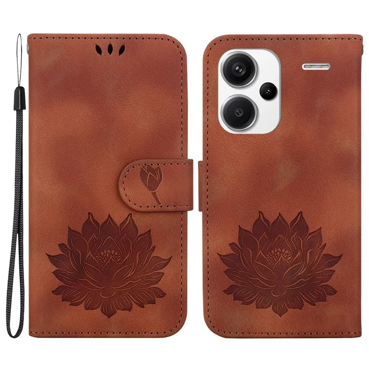 For Xiaomi Redmi Note 13 Pro+ 5G Case Leather Folio Book Stand Phone Cover Lotus Pattern - Brown