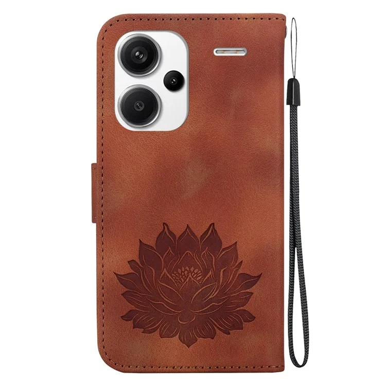 For Xiaomi Redmi Note 13 Pro+ 5G Case Leather Folio Book Stand Phone Cover Lotus Pattern - Brown