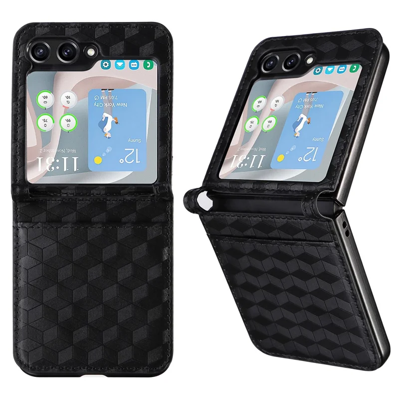 Pour Samsung Galaxy Z Flip6 5G Coque En Cuir PU + Housse En PC Motif Losange Avec Fente Pour Carte - Noir