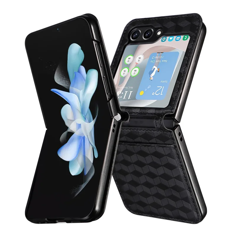 Pour Samsung Galaxy Z Flip6 5G Coque En Cuir PU + Housse En PC Motif Losange Avec Fente Pour Carte - Noir