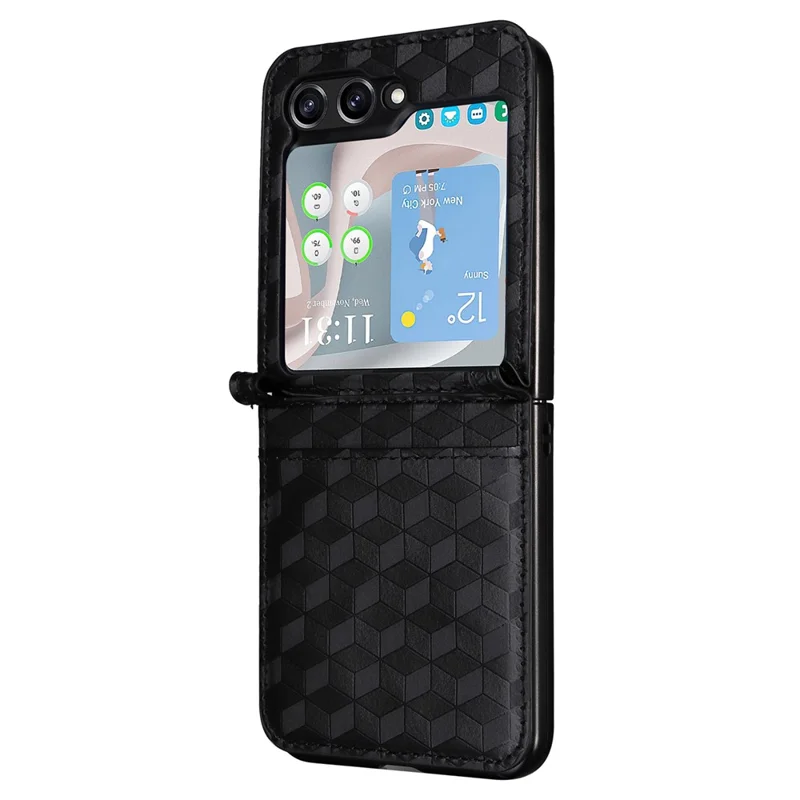 Pour Samsung Galaxy Z Flip6 5G Coque En Cuir PU + Housse En PC Motif Losange Avec Fente Pour Carte - Noir