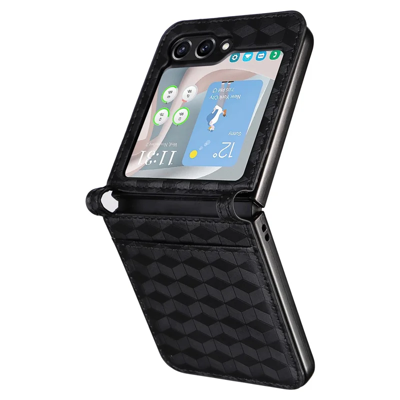 Pour Samsung Galaxy Z Flip6 5G Coque En Cuir PU + Housse En PC Motif Losange Avec Fente Pour Carte - Noir