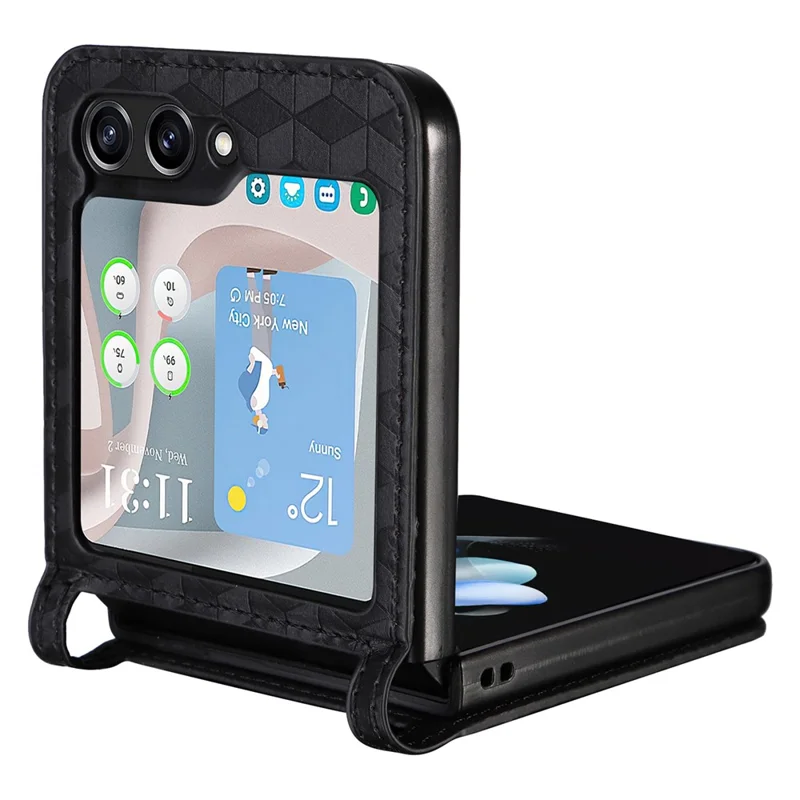 Pour Samsung Galaxy Z Flip6 5G Coque En Cuir PU + Housse En PC Motif Losange Avec Fente Pour Carte - Noir