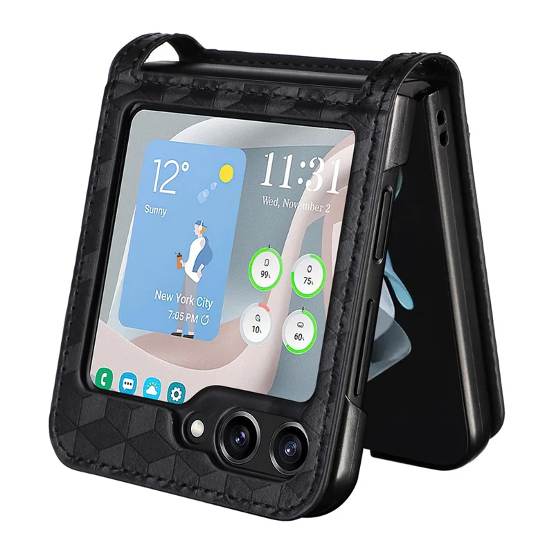 Pour Samsung Galaxy Z Flip6 5G Coque En Cuir PU + Housse En PC Motif Losange Avec Fente Pour Carte - Noir