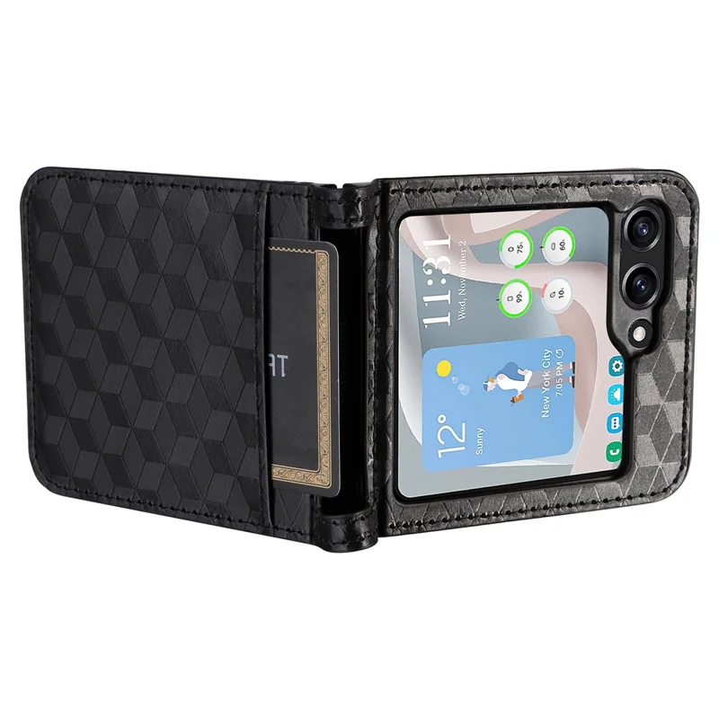 Pour Samsung Galaxy Z Flip6 5G Coque En Cuir PU + Housse En PC Motif Losange Avec Fente Pour Carte - Noir
