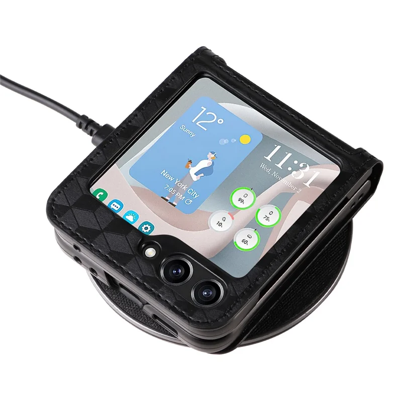 Pour Samsung Galaxy Z Flip6 5G Coque En Cuir PU + Housse En PC Motif Losange Avec Fente Pour Carte - Noir