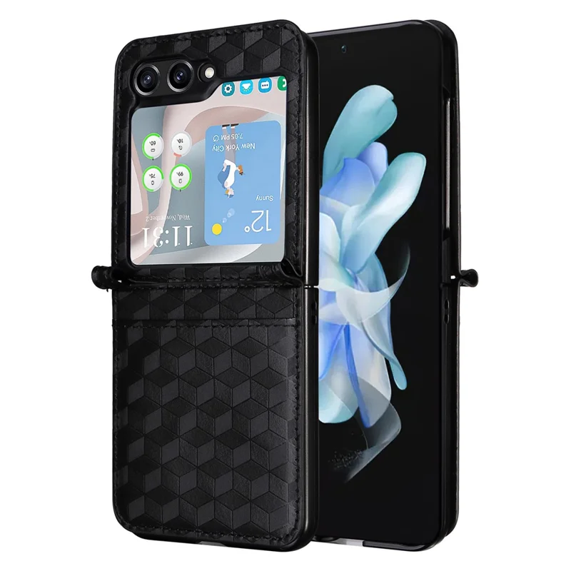 Pour Samsung Galaxy Z Flip6 5G Coque En Cuir PU + Housse En PC Motif Losange Avec Fente Pour Carte - Noir
