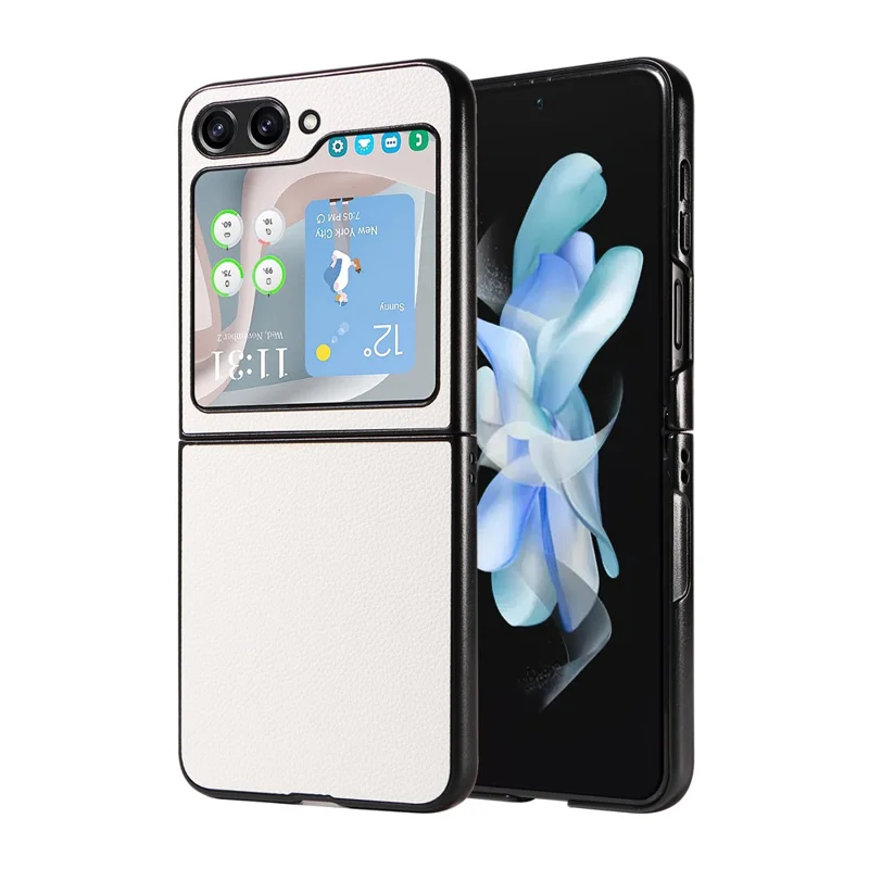 Per Samsung Galaxy Z Flip6 5G Case Litchi Texture Leather+Hard PC Phone Cover - Bianco