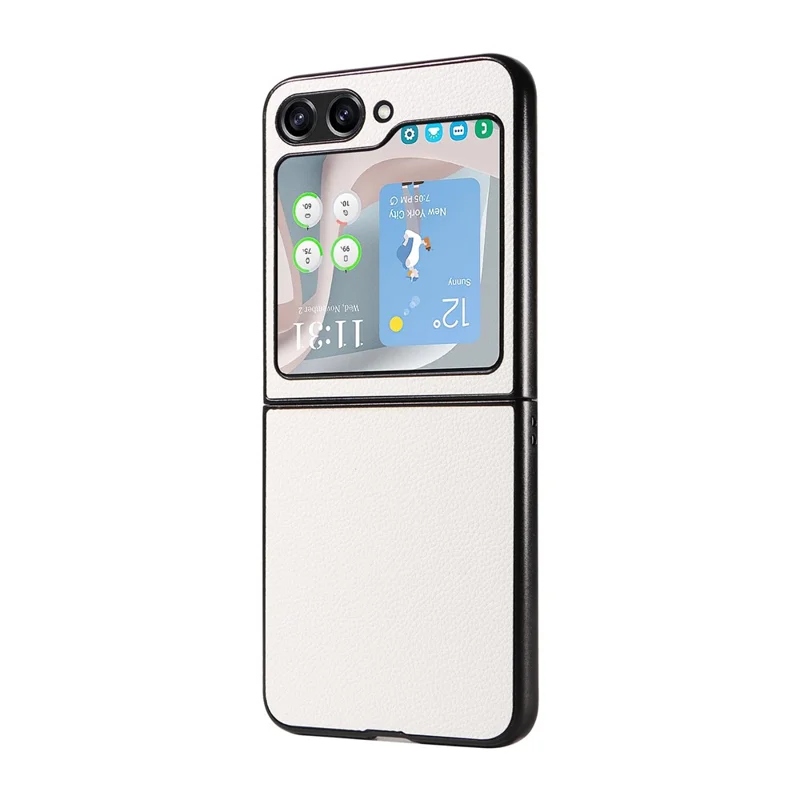 Per Samsung Galaxy Z Flip6 5G Case Litchi Texture Leather+Hard PC Phone Cover - Bianco