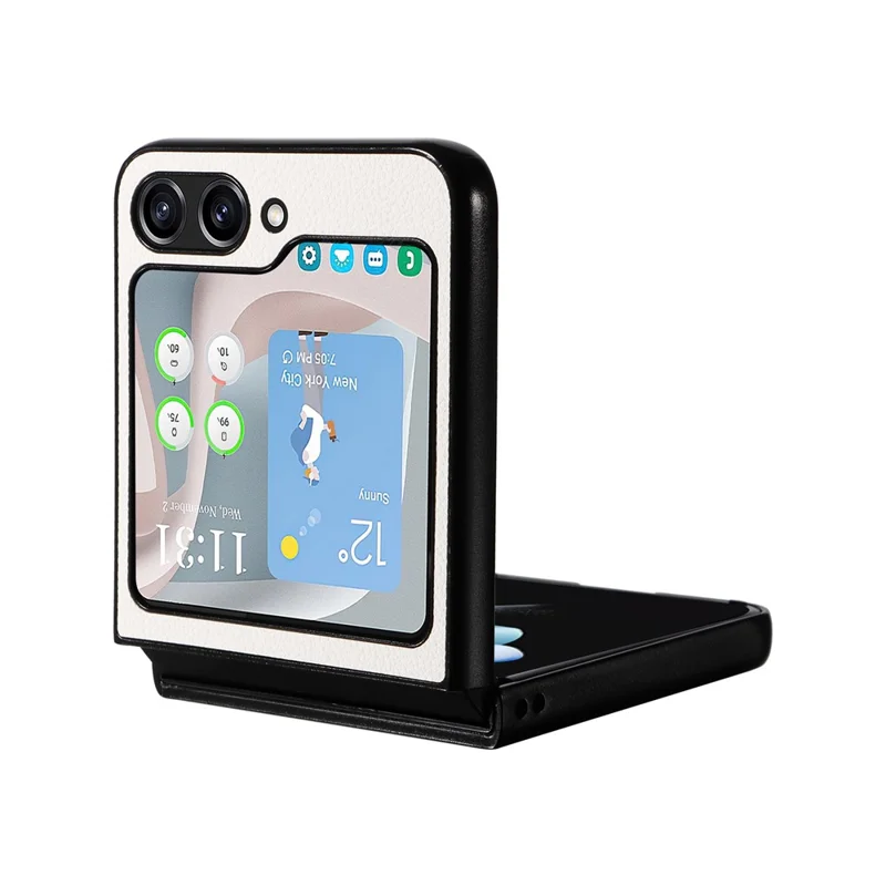 Per Samsung Galaxy Z Flip6 5G Case Litchi Texture Leather+Hard PC Phone Cover - Bianco