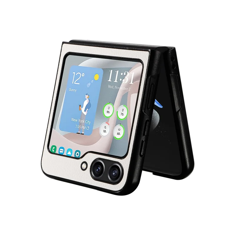 Per Samsung Galaxy Z Flip6 5G Case Litchi Texture Leather+Hard PC Phone Cover - Bianco