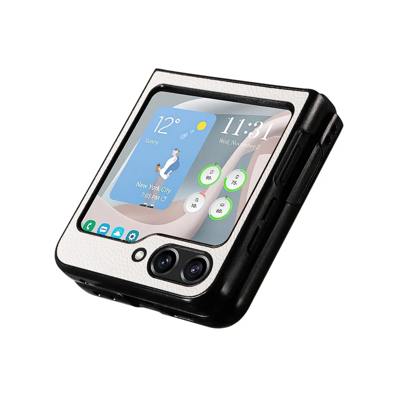 Per Samsung Galaxy Z Flip6 5G Case Litchi Texture Leather+Hard PC Phone Cover - Bianco