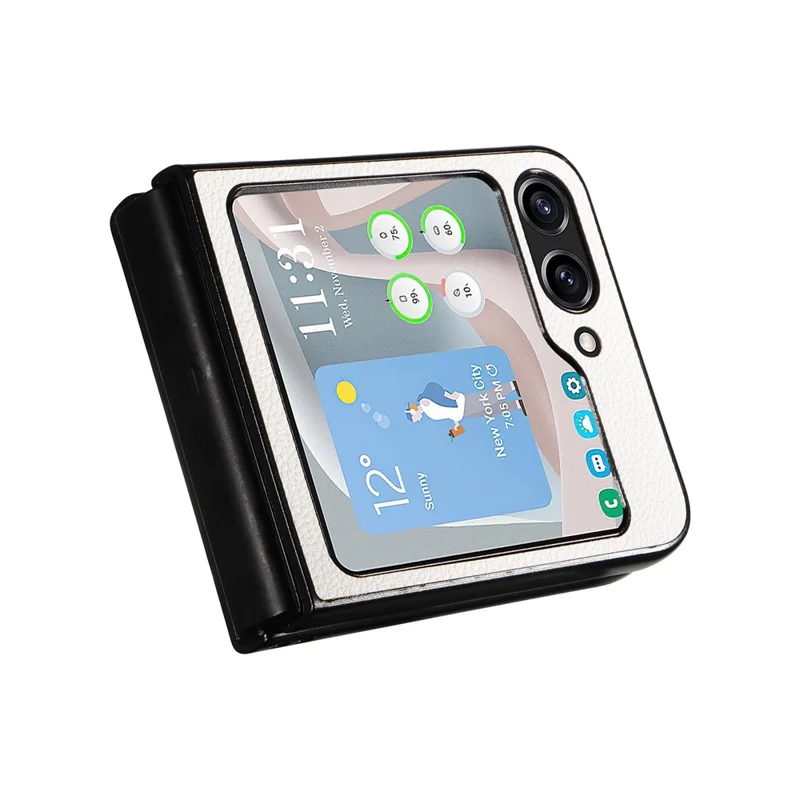 Per Samsung Galaxy Z Flip6 5G Case Litchi Texture Leather+Hard PC Phone Cover - Bianco