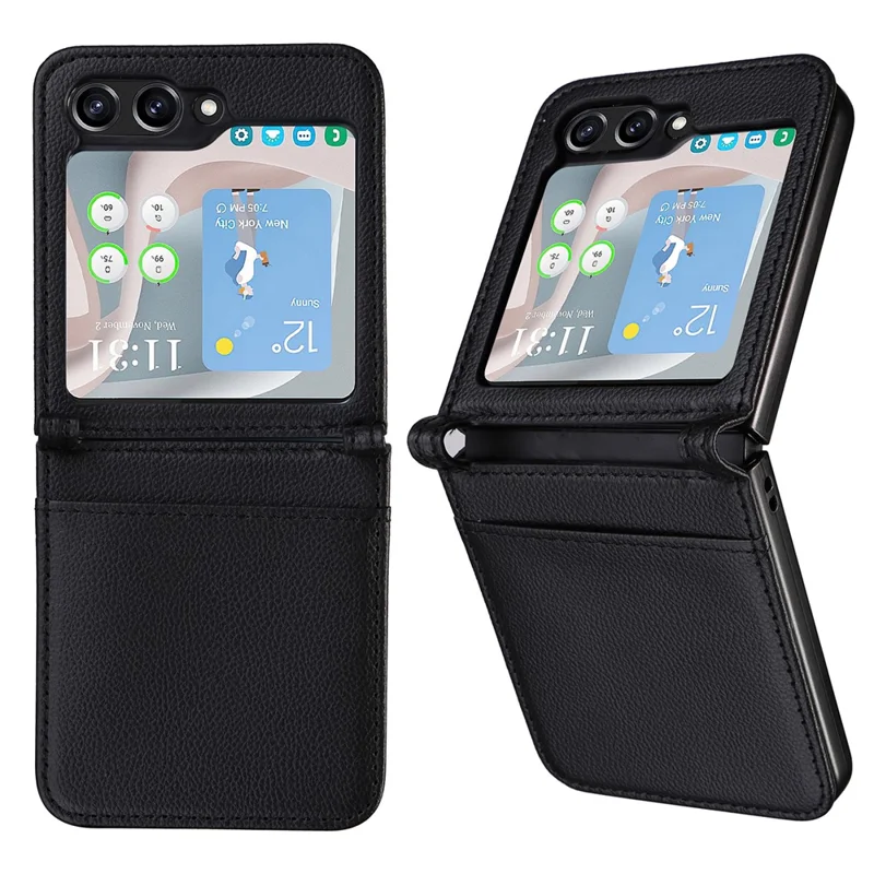 For Samsung Galaxy Z Flip7 FE 5G / Z Flip6 5G Case Litchi Texture PU Leather + PC Card Slot Phone Cover - Black
