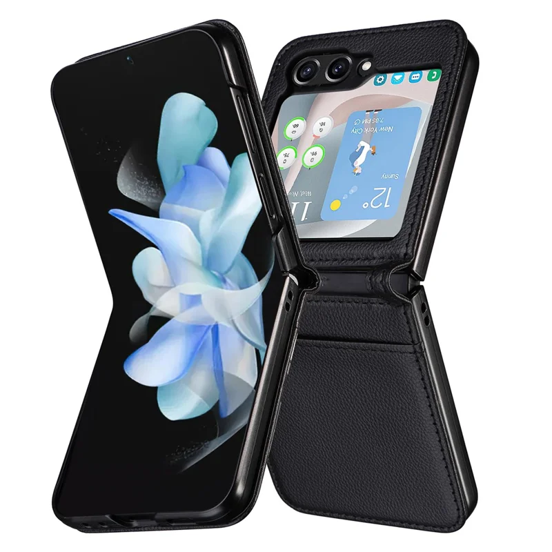 For Samsung Galaxy Z Flip7 FE 5G / Z Flip6 5G Case Litchi Texture PU Leather + PC Card Slot Phone Cover - Black