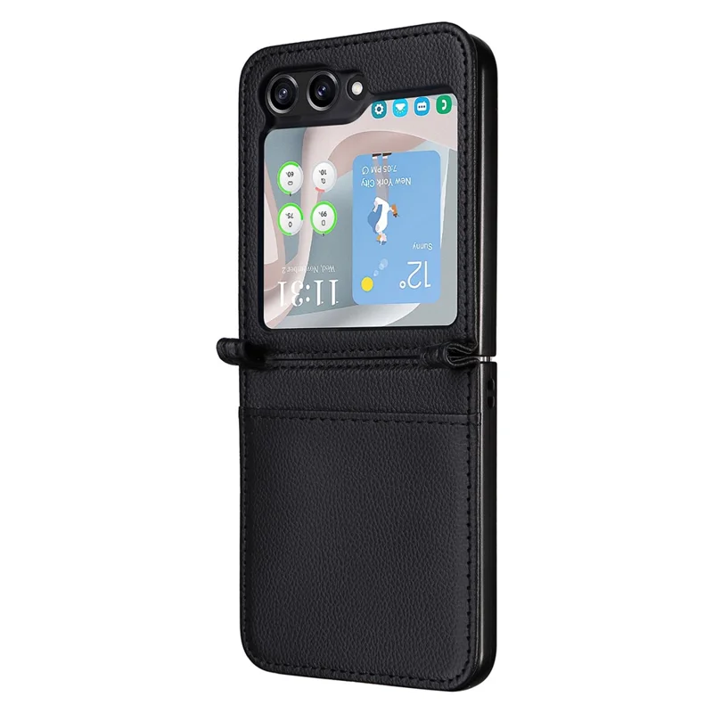 For Samsung Galaxy Z Flip7 FE 5G / Z Flip6 5G Case Litchi Texture PU Leather + PC Card Slot Phone Cover - Black