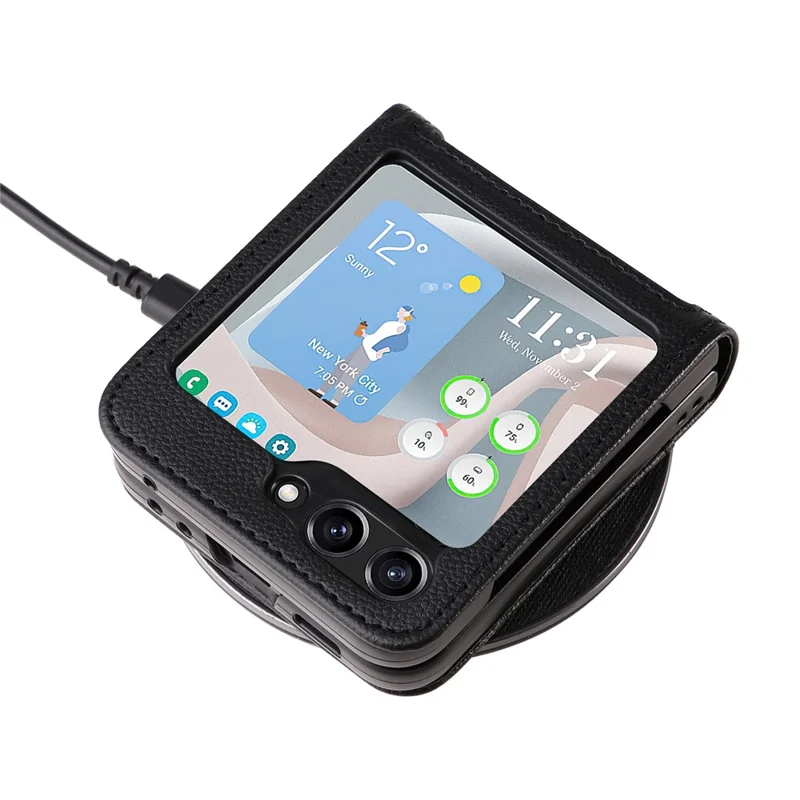 For Samsung Galaxy Z Flip7 FE 5G / Z Flip6 5G Case Litchi Texture PU Leather + PC Card Slot Phone Cover - Black
