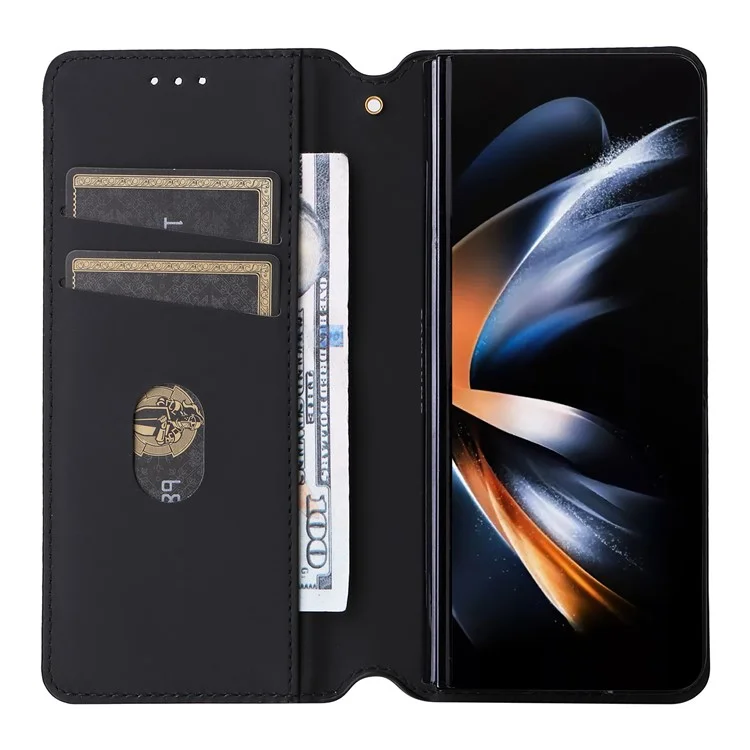 For Samsung Galaxy Z Fold6 5G Case Wallet PU Leather Phone Cover Rhombus Imprinted - Black