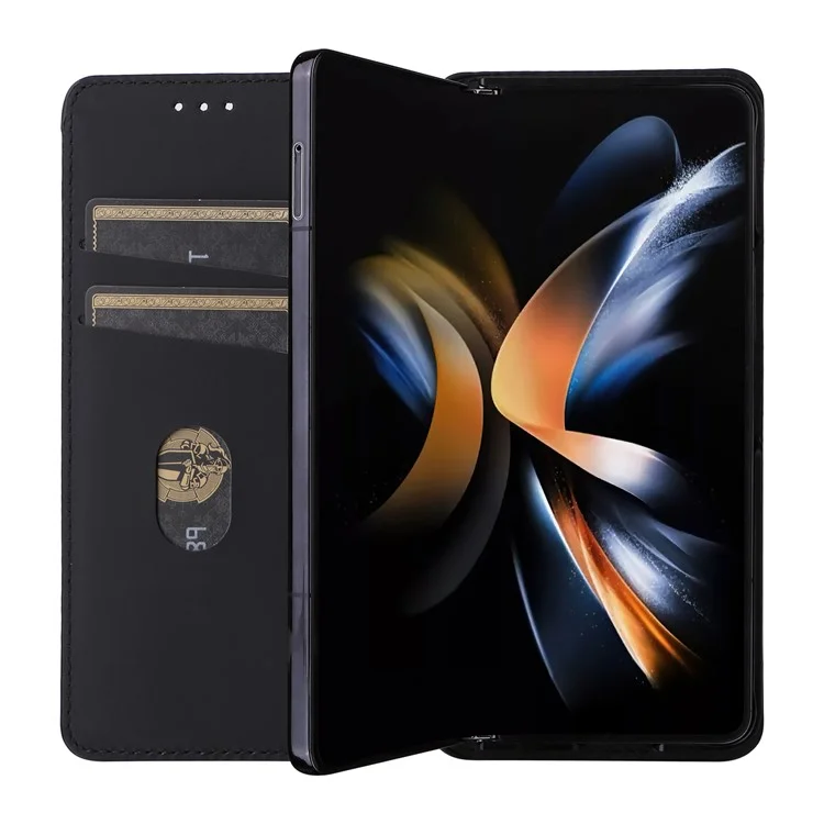 For Samsung Galaxy Z Fold6 5G Case Wallet PU Leather Phone Cover Rhombus Imprinted - Black