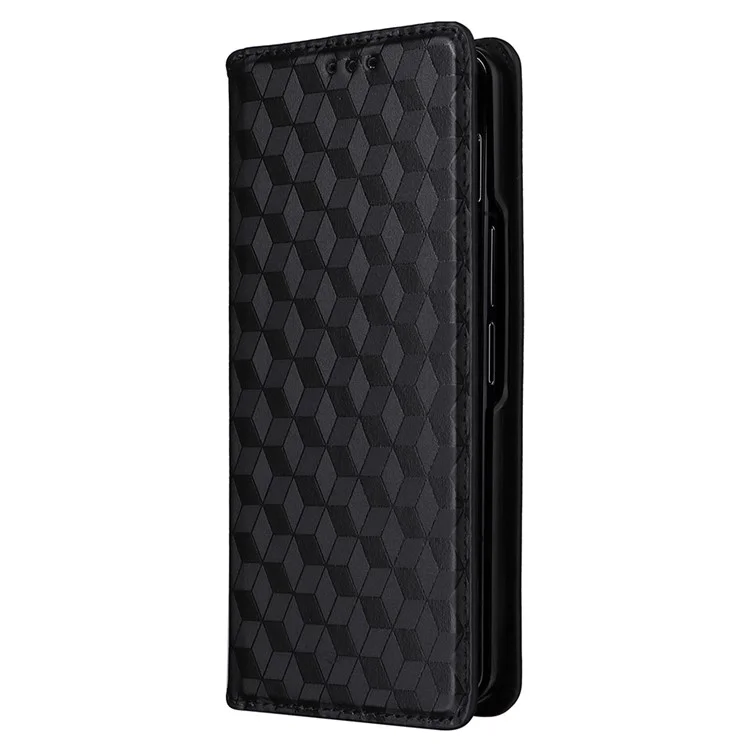 For Samsung Galaxy Z Fold6 5G Case Wallet PU Leather Phone Cover Rhombus Imprinted - Black