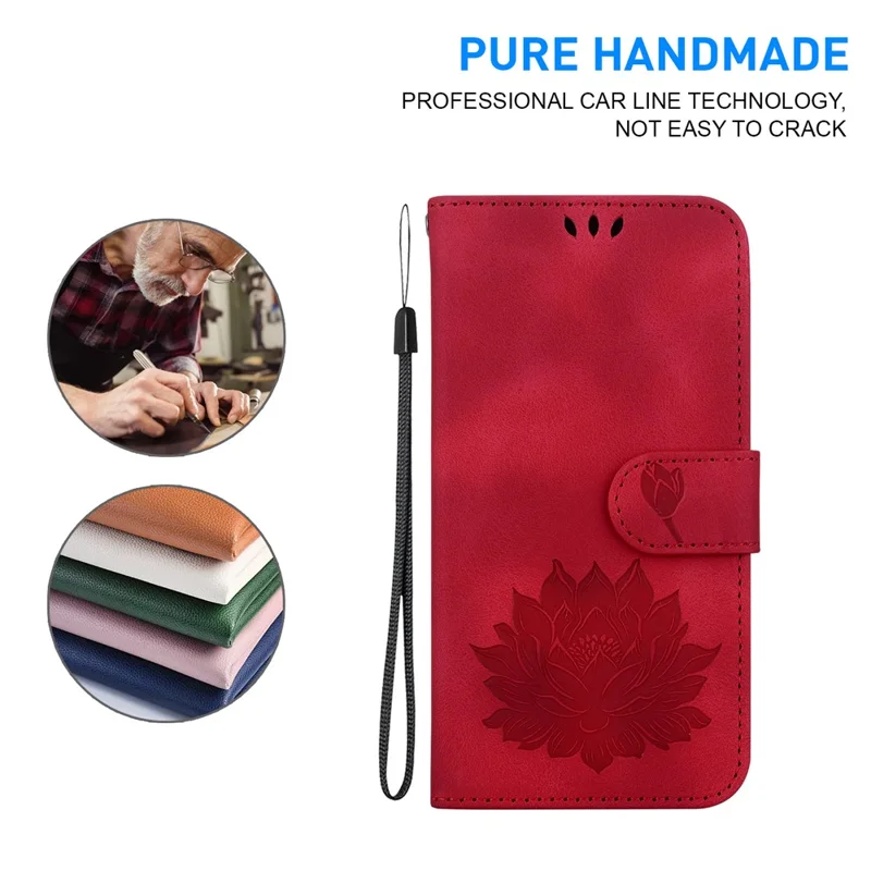 For Samsung Galaxy A55 5G Case Wallet Stand Lotus Pattern Leather Phone Cover - Red