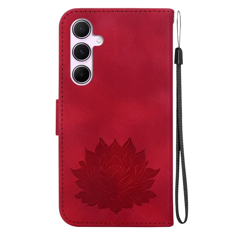 For Samsung Galaxy A55 5G Case Wallet Stand Lotus Pattern Leather Phone Cover - Red
