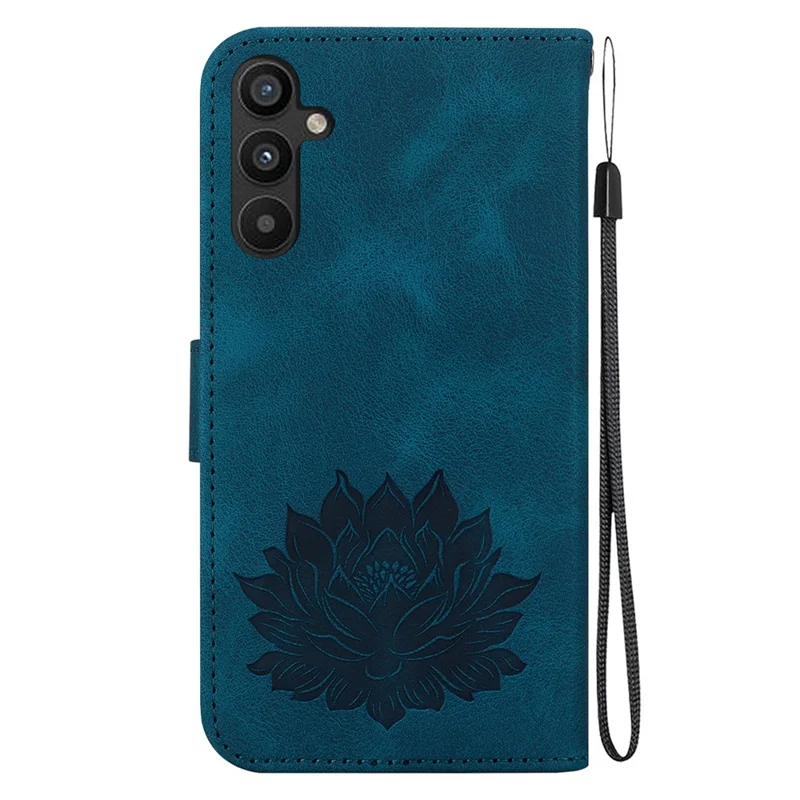 For Samsung Galaxy A15 4G / 5G Leather Case Lotus Pattern Wallet Stand Phone Cover - Blue