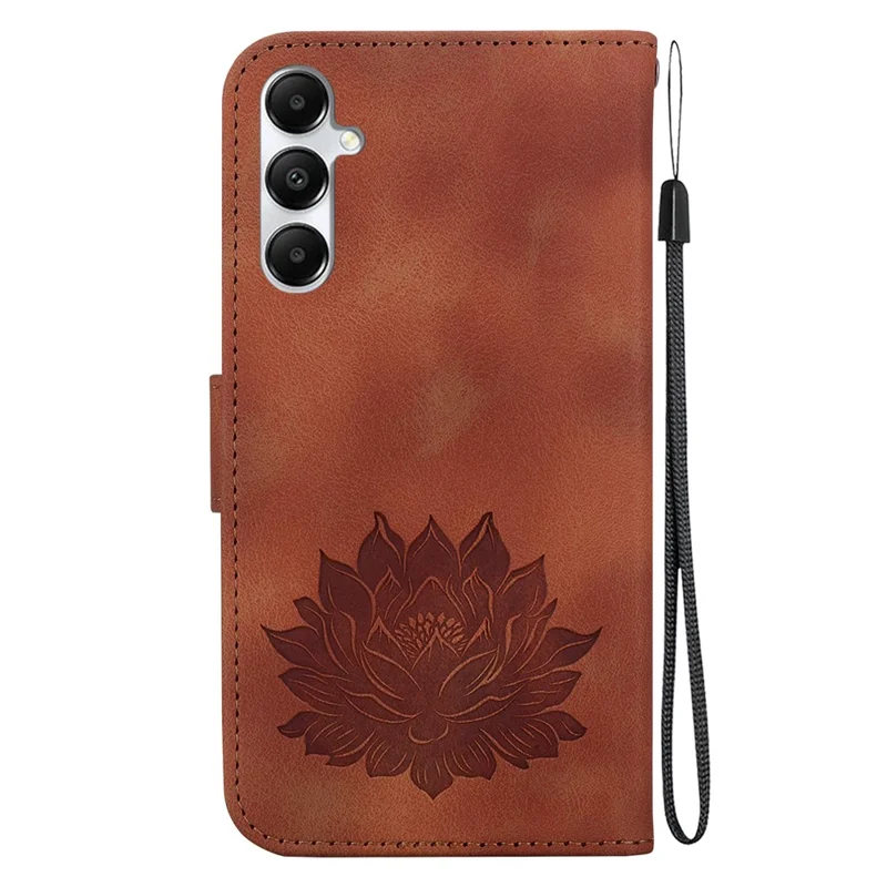 For Samsung Galaxy A05s 4G Case PU Leather Wallet Stand Lotus Phone Cover - Brown