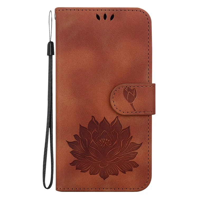 Pour Samsung Galaxy A05 4G Étui portefeuille en cuir Flip Phone Cover Lotus Pattern - Brun