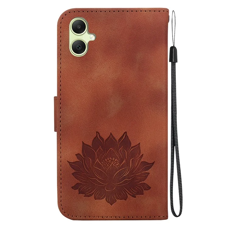 Pour Samsung Galaxy A05 4G Étui portefeuille en cuir Flip Phone Cover Lotus Pattern - Brun