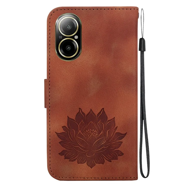 Para Realme C67 4G Case Lotus Imprinted Leather Wallet Phone Cover - Brown