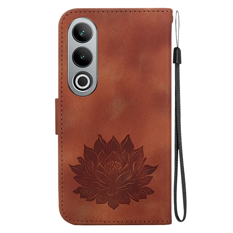 Per OnePlus Nord CE4 5G Cover con cinturino per mano Motivo a loto in pelle PU Custodia per telefono - Marrone