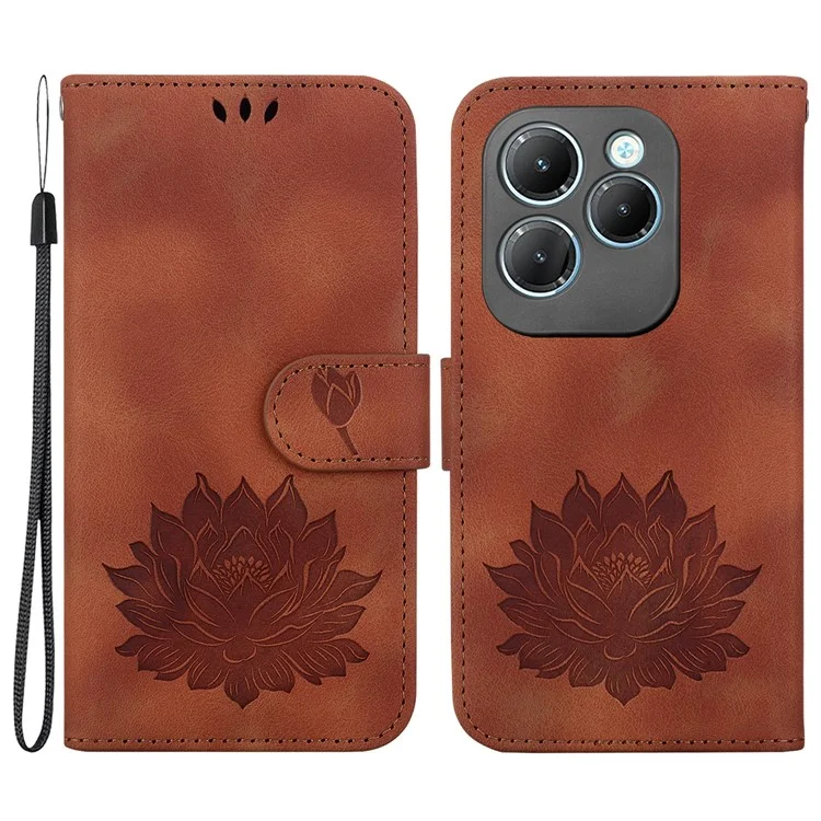 Para Infinix Hot 40 / Hot 40 Pro Carteira Caso Capa de Couro - Padrão de Lótus - Marrom