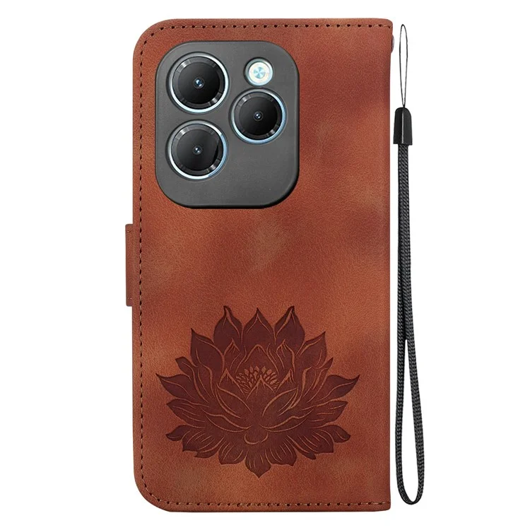 Para Infinix Hot 40 / Hot 40 Pro Carteira Caso Capa de Couro - Padrão de Lótus - Marrom